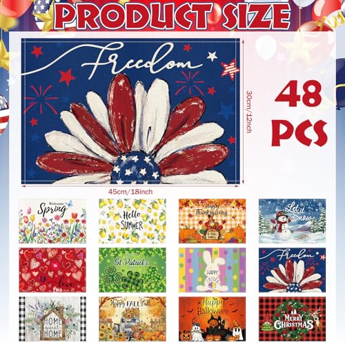 48 Pcs Colorful Fall Thanksgiving Halloween Placemat Set - 12 x 18 Inches Rectangle