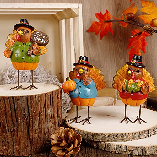 Thanksgiving Turkey Tabletop Centerpiece Decor Set of 3 - Fall Harvest Home Decorations