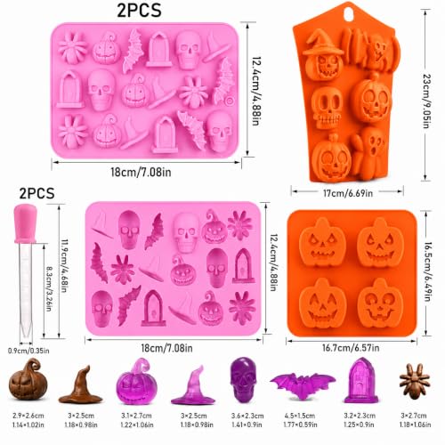 Halloween Silicone Mould 4pcs - 3D Skull Pumpkin Bat Witch Hat Gummy Candy Molds