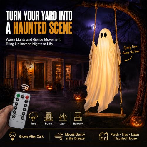Halloween Decorations Outdoor 6.5FT Swing Ghost Lighted Yard Decor with Remote