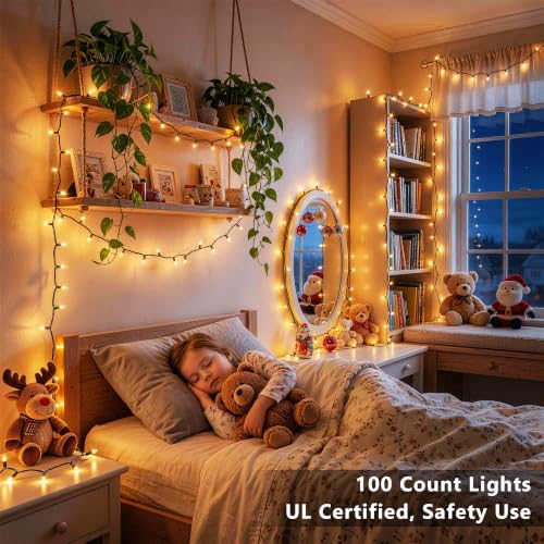 Gold Incandescent Christmas String Lights - 100 Count Outdoor Holiday Decor - Green Wire Variation