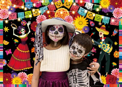 Day of The Dead Photo Backdrop Mexican Fiesta Sugar Skull Flowers - 8x6FT