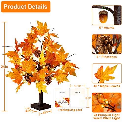 2 Pieces 24 Inch Artificial Fall Tree with LED Lights Battery & USB Operated - Thanksgiving Autumn Decor - Variation 2