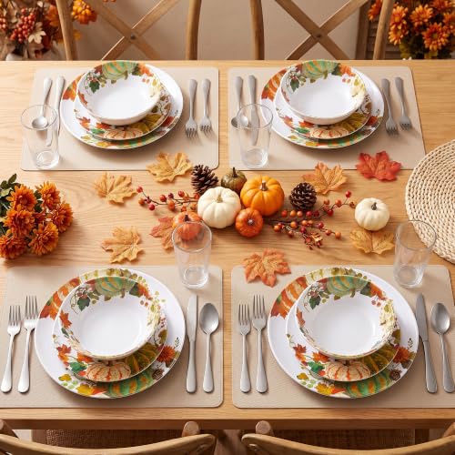Pumpkin Fall Melamine Dinnerware Set for 4 - Service for 4, Plates & Bowls