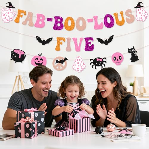 Halloween Glitter Banner for Fifth Birthday Party - Spooky Cute Decorations