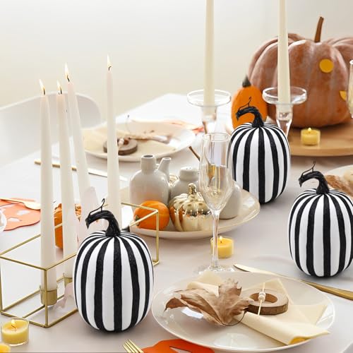 Artificial Pumpkin Set - 6 Pcs Fake Zebra Pumpkins for Fall Halloween Thanksgiving Decor 4.7 Inch