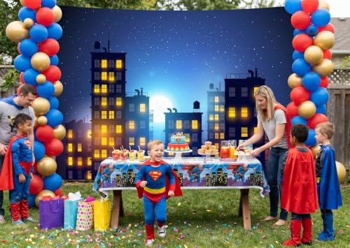 INRUI Starry Sky Superhero City Skyline Backdrop 10x8FT for Photography & Events