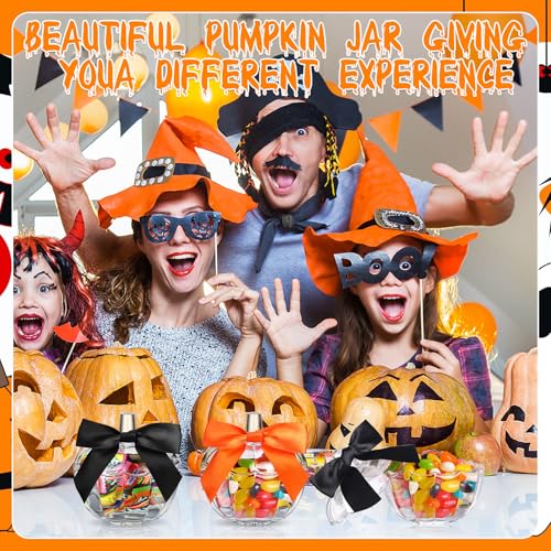 8-Piece Glass Pumpkin Candy Jars with Lids - Halloween Fall Decor Set