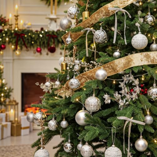 Silver Christmas Ball Ornaments Set - 36 Shatterproof Holiday Decorations, Variation: Silver