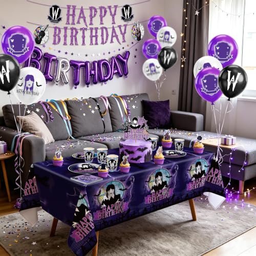 Halloween Birthday Party Supplies Set - Spooky Purple Tableware & Decorations