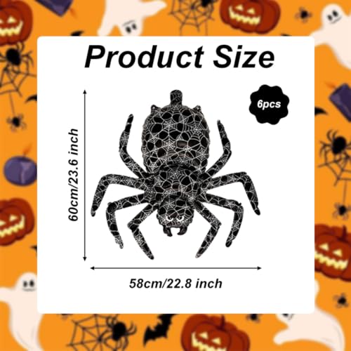 Halloween Black Spider Balloons Set - 6 Latex Party Decorations with Cobweb Design - Variation: Black