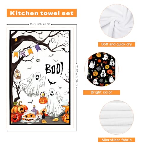 Halloween Pumpkin Kitchen Towels Set of 2 - Microfiber Quick Dry Dishcloths - Halloween 02