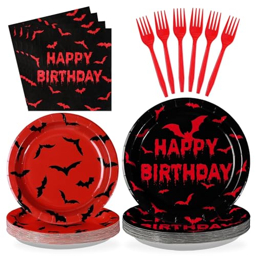 Halloween Bat Birthday Party Supplies Set - Serves 24 with Plates Napkins & Utensils - Variation: Halloween Bat Birthday