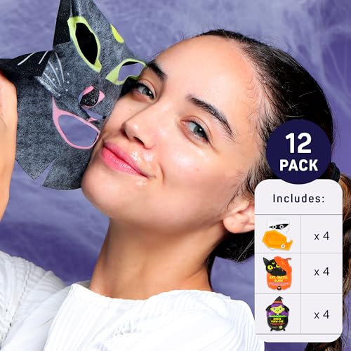 Spooky Glow Halloween Face Mask Set - Pore-Refining, Detoxifying & Brightening Korean Sheet Masks - 12 Pack