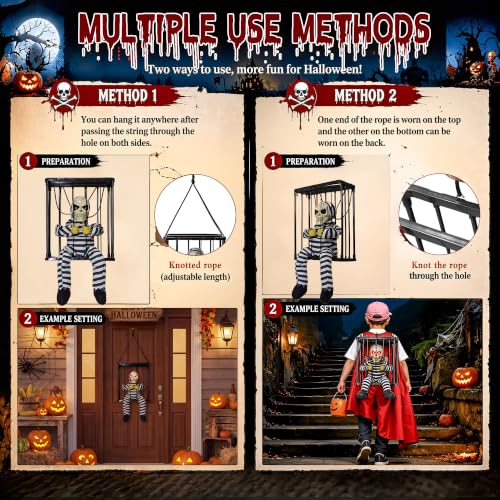 Outdoor Halloween Skeleton Decor with Motion-Activated Skull Prisoner