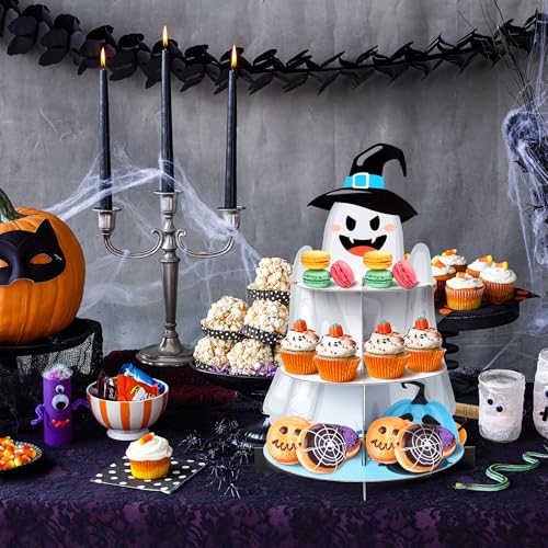 Blue Little Boo Halloween 3-Tier Cupcake Stand Dessert Holder Pastry Platter