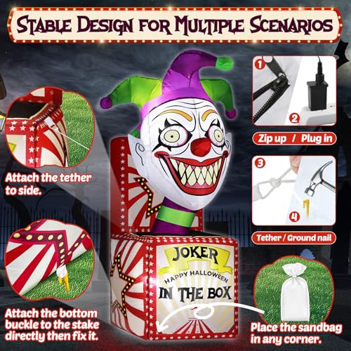 4Ft Halloween Inflatable Clown Box with Bright LED Lights Outdoor Spooky Yard Decor
