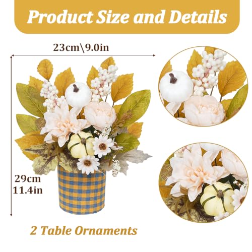 White Fall Centerpieces for Tables - 2PCS Artificial Autumn Decor 11.4in