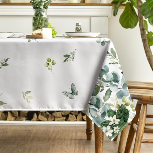Horaldaily Eucalyptus Floral Tablecloth 60x120 Inch Rectangular Green for Party & Picnic