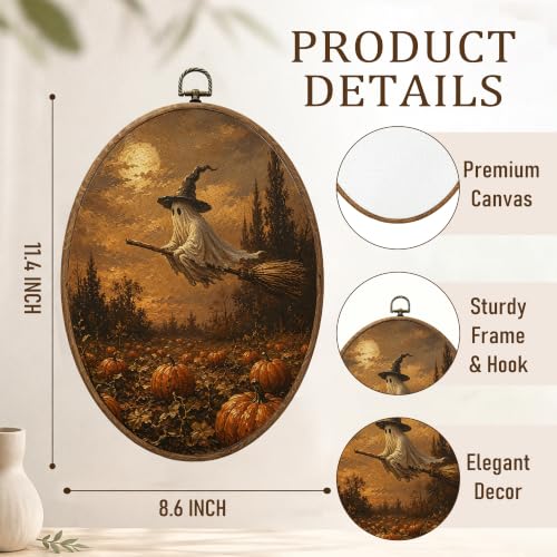 Halloween Witch and Ghost Canvas Wall Art - Fall Home Decor - Variation of Color-13