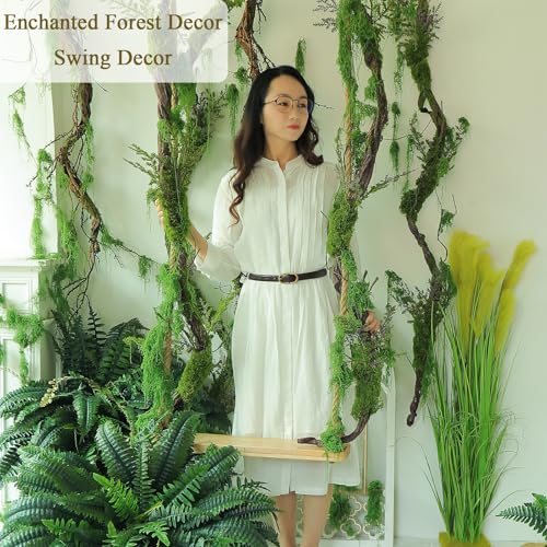 78-Inch Bendable Fake Tree Trunk with Moss and Green Leaves Wall Hanging