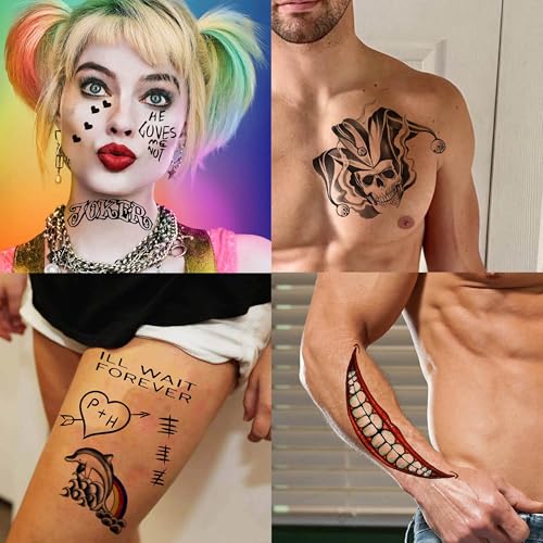 JOEHAPY JokerHQ Halloween Temporary Tattoo Stickers - 6 Sheets Face & Body Decals