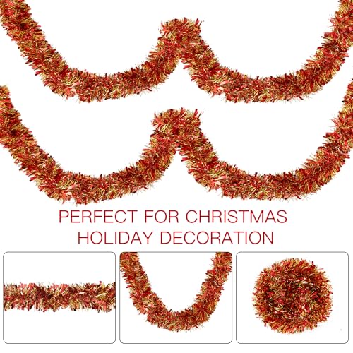 Red and Gold Christmas Tinsel Garland 49.2Ft for Holiday Decorations