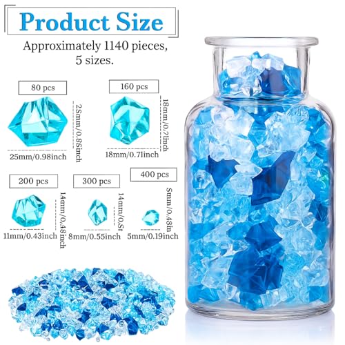 Blue Series Fake Ice Cubes & Crushed Rocks Set - 1140 Pcs Vase Fillers & Party Decor