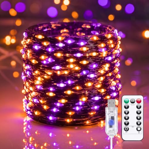 Halloween Fairy Lights Plug in 33ft 100LED Twinkle String Lights - Orange & Purple