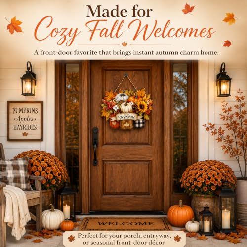Fall Wooden Pumpkin Door Hanger - Welcome Sign for Front Door - Fall1