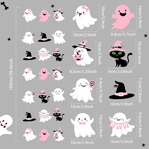 Halloween Pink Baby Ghost Paper Garland - Boo & Pumpkin Decor, Ghost Variation