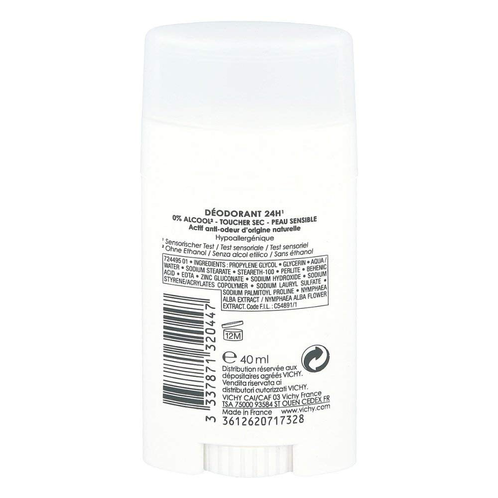 Vichy 24-Hour Dry-Touch Deodorant Stick - Aluminum-Free Formula, 1.35 Oz