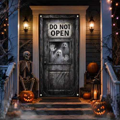Halloween Door Cover - Do Not Open Haunted Ghost Warning Decoration 72x35 in - Variation: DO NOT OPEN