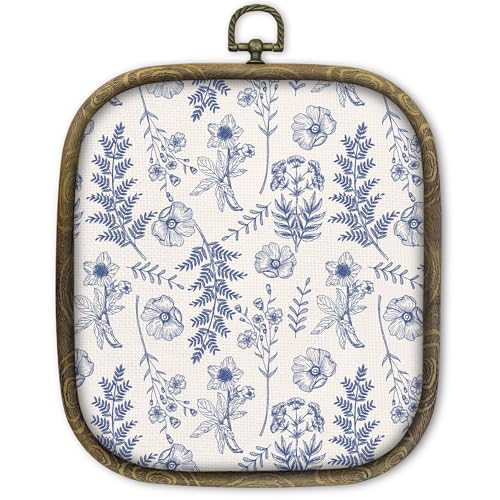 KSDUT Blue Flowers Wall Art Decor - Boho Chinoiserie Canvas Prints, Navy Blue Botanical Square Wall Decor - Variation Blueflower-7
