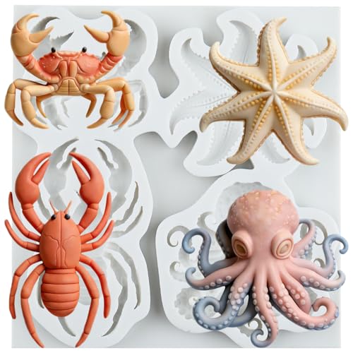 Marine Theme Silicone Mold Crab Starfish Octopus Cake Decorating Fondant Mold - Style K