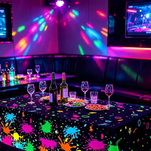 Ynaquest 2 Pack Neon Glow Party Table Covers 108x54 Inch Disposable Black Light Decorations