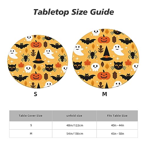 Halloween Ghost Pumpkin Round Fitted Waterproof Tablecloth - 44 Inch Elastic Edged for Indoor Outdoor Use