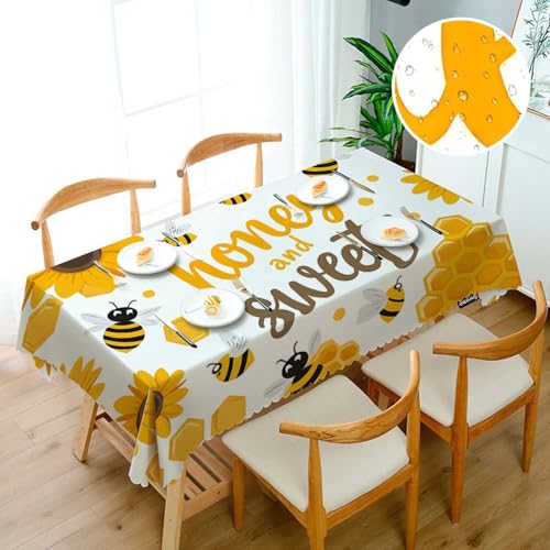 Bees Tablecloth 52x70 Inches Rectangular Yellow Honey Sunflowers Anti-Oil Durable