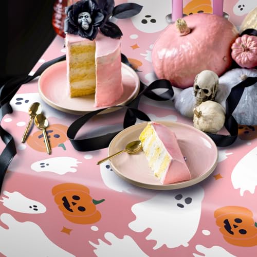 Pink Halloween Tablecloth 60x104 Inch Ghost Pumpkin Decor for Home & Party