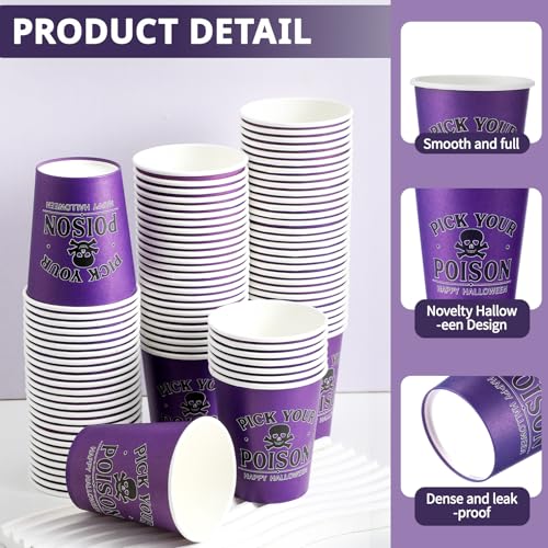 Halloween Paper Cups Bulk - 100 Pcs Pick Your Poison Skull Design for Parties