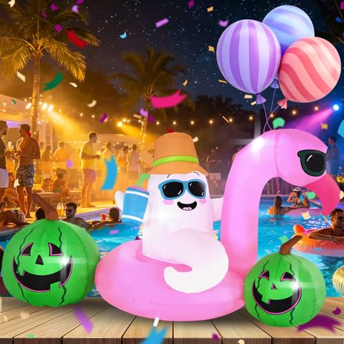 6FT Elf Flamingo Swimming Ring with LED Lights - Outdoor Inflatable Decoration