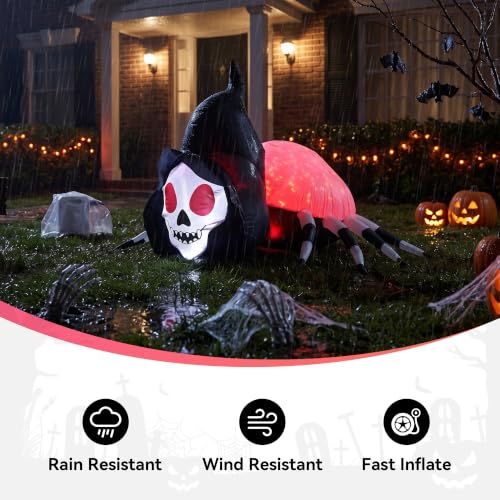 Giant 6FT Inflatable Skeleton Spider with Flickering Lights for Halloween Yard Decor