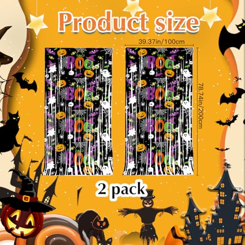 Halloween Foil Fringe Curtains - 2 Pack Black, Orange, Purple Tinsel Party Decorations