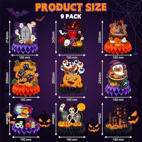 Halloween Decor 9 Pack Pumpkin Witch Honeycomb Table Centerpieces - Halloween