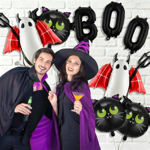 Halloween Balloons Set with Ghost Bat Boo Decorations, Reusable Foil Party Supplies