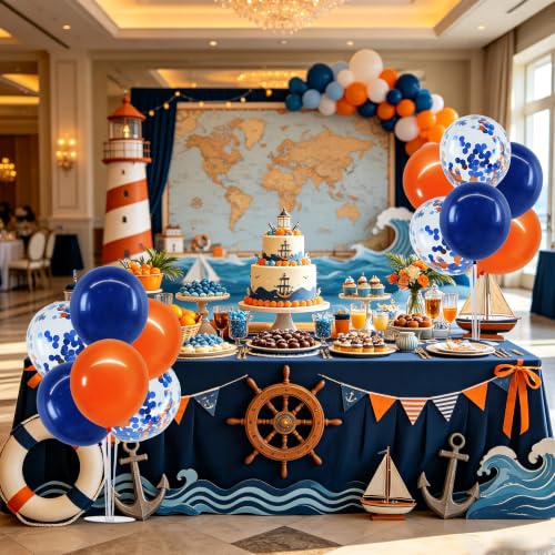 Navy Blue and Orange Balloon Stand Centerpiece Set for Table - 4 Pieces - Reusable Party Decorations