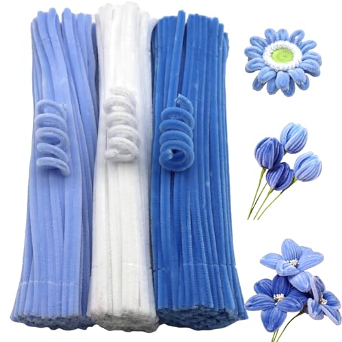Light Blue Gradient Pipe Cleaner Craft Set - 300 Fuzzy Chenille Stems for DIY Decorations - Light Blue Series