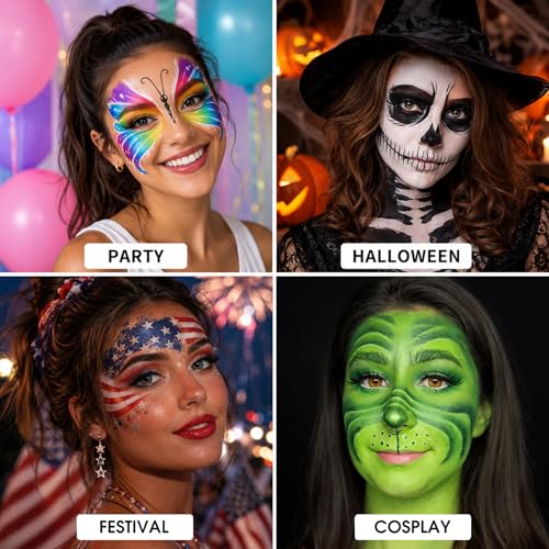 Face & Body Paint Oil Palette with 10 Brushes - Halloween Cosplay Kit