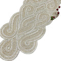 Pearl White Handmade Beaded Table Runner 13x36 Inch for Holiday & Party Decor