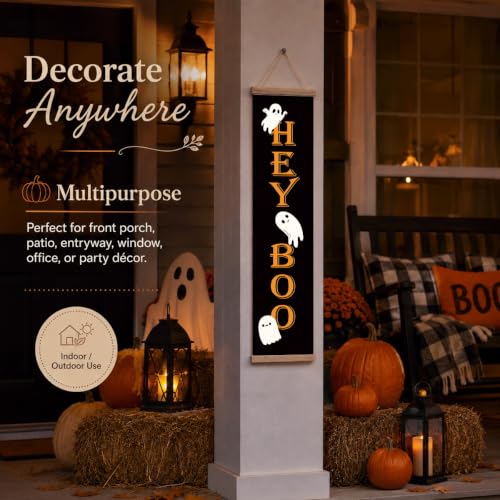 Halloween Front Door Banner - Ghost & Fall Leaves Decoration with Variation 18